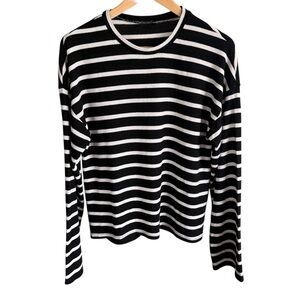 Zara Women’s Black White Striped Long Sleeve Top Oversized Sleeves Medium